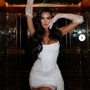 Fashion Nova Strapless Lace Cocktail Dress in Ivory